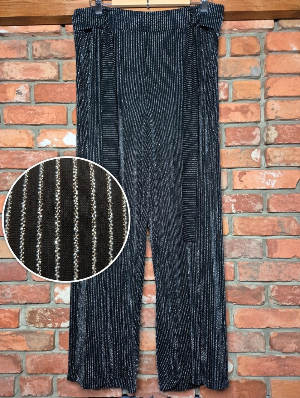 Torrid NWT Metallic Pinstripe Wide Leg Pants High Rise Stretch Belted Trouser